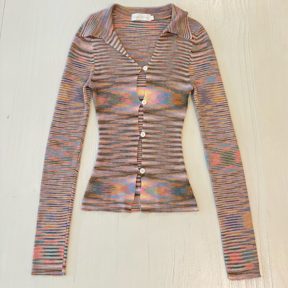 Beige Botany Colorful Button-Up Cardigan Top